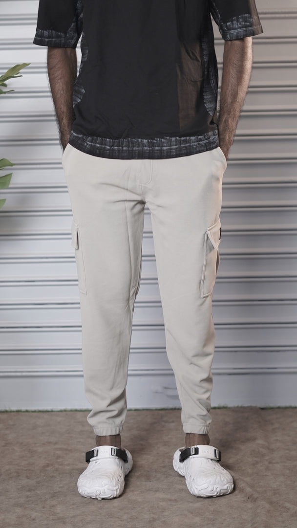 Regular Fit Men's Ottoman Cargo Track Pant - light sandle