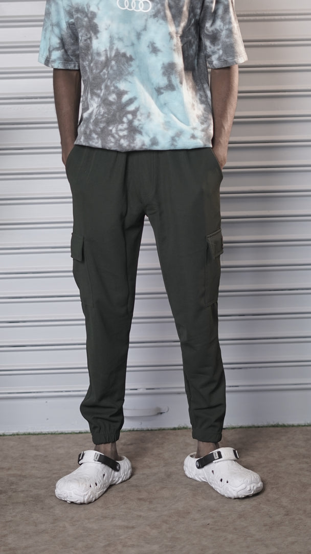Regular Fit Men's Ottoman Cargo Track Pant - Mehandi green