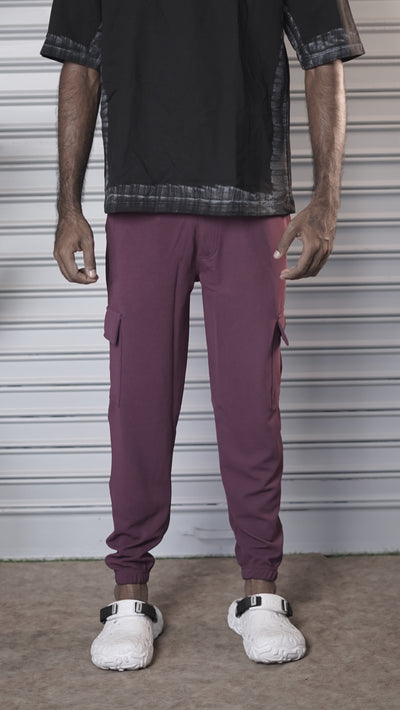 Regular Fit Men's Ottoman Cargo Track Pant - Grape shade