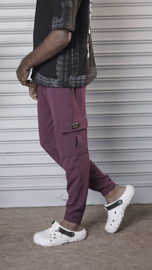 Regular Fit Men's Ottoman Cargo Track Pant - Grape shade