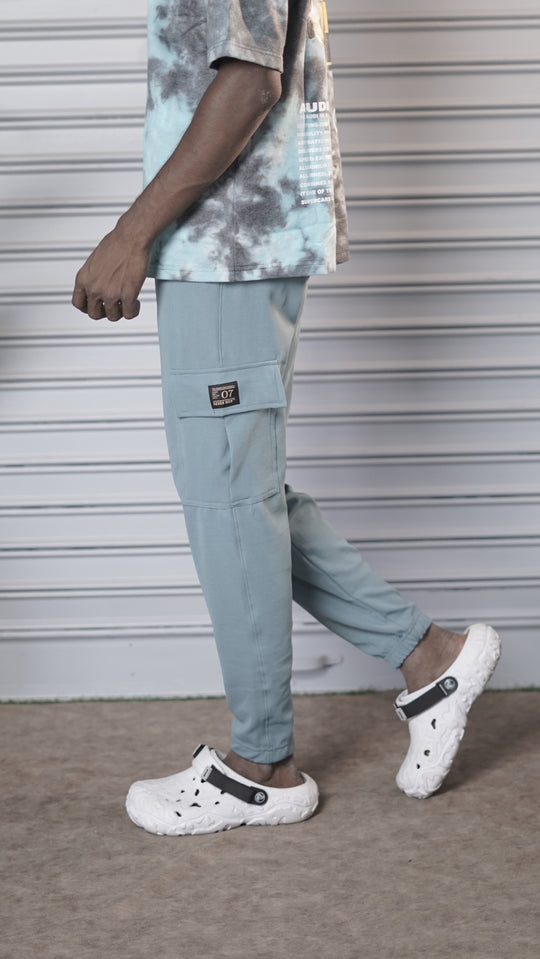 Regular Fit Men's Ottoman Cargo Track Pant - ash – alternate view – 7MAN India