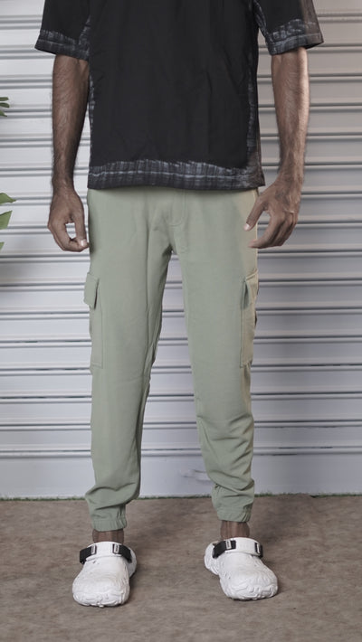 Regular Fit Men's Ottoman Cargo Track Pant - Pistha Green