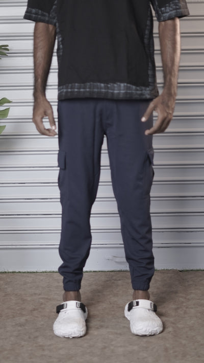 Regular Fit Men's Ottoman Cargo Track Pant - Navy Blue