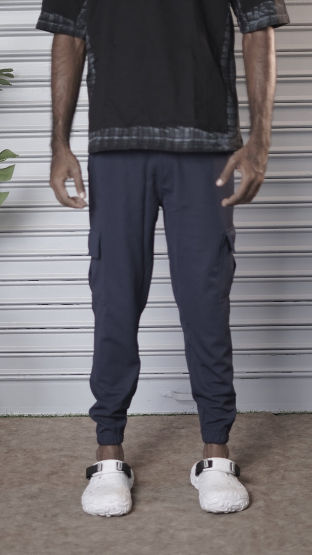 Regular Fit Men's Ottoman Cargo Track Pant - Navy Blue