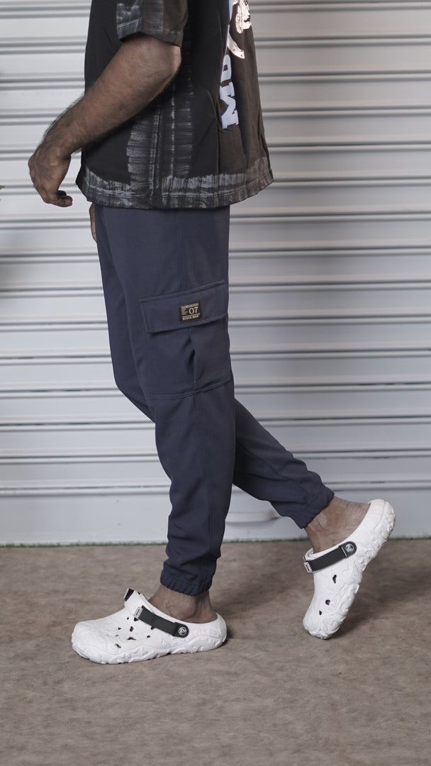 Regular Fit Men's Ottoman Cargo Track Pant - Navy Blue