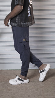 Regular Fit Men's Ottoman Cargo Track Pant - Navy Blue