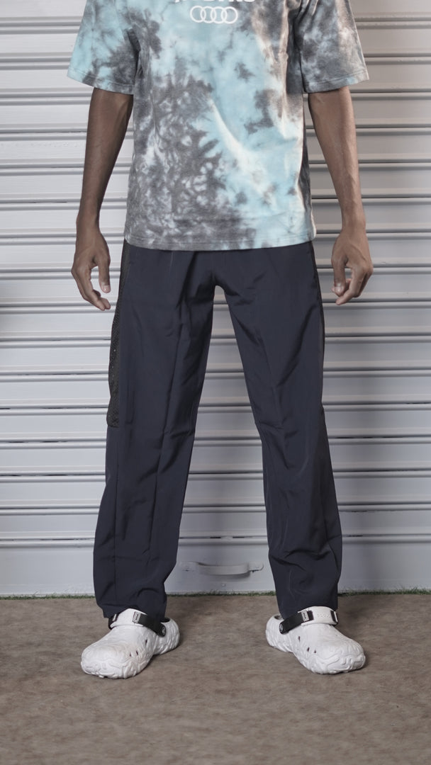 Men's Mesh Baggy Panel Relaxed Fit Streetwear Pants - Black