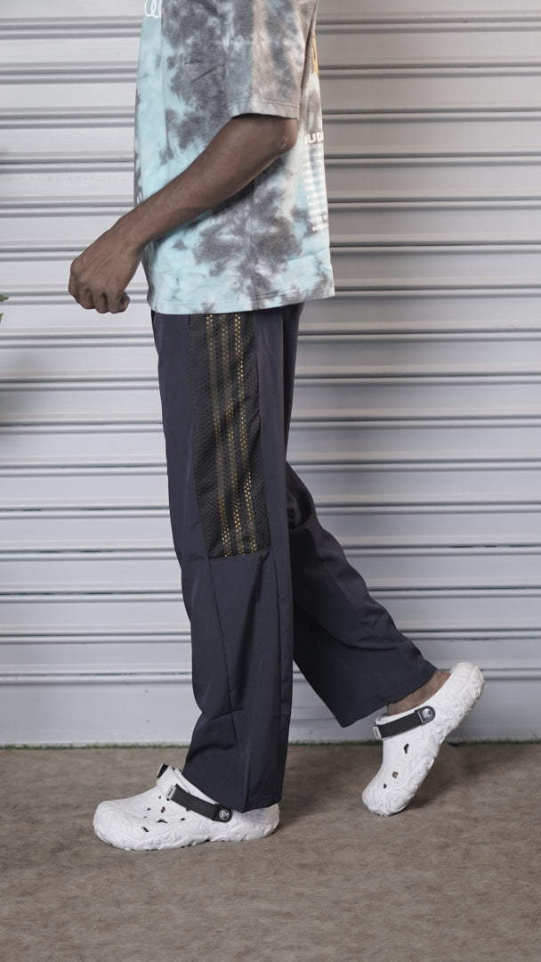 Men's Mesh Baggy Panel Relaxed Fit Streetwear Pants - Black