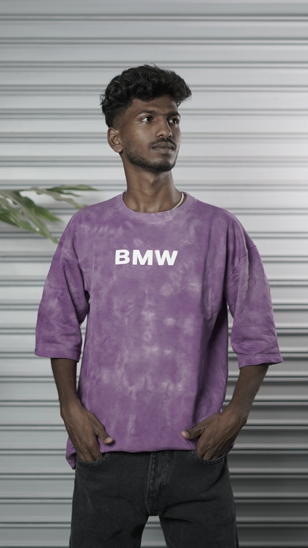 Men's Oversized Tie-Dye BMW Graphic T-Shirt - Purple