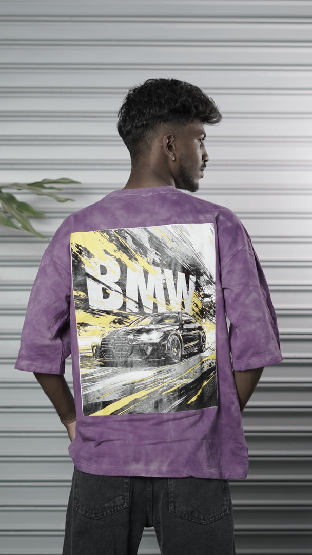 Men's Oversized Tie-Dye BMW Graphic T-Shirt - Purple