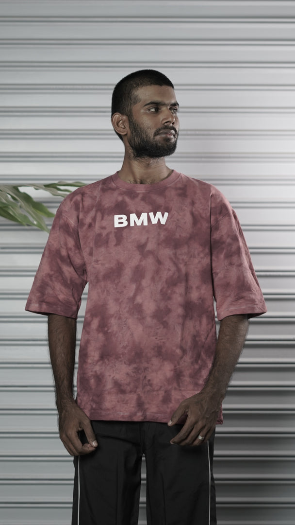 Men's Oversized Tie-Dye BMW Graphic T-Shirt - Maroon