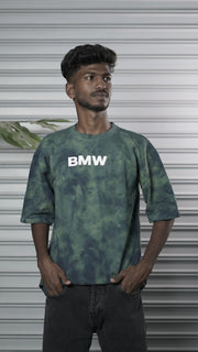 Men's Oversized Tie-Dye BMW Graphic T-Shirt - Teal Green