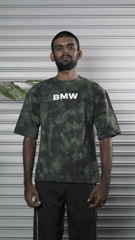 Men's Oversized Tie-Dye BMW Graphic T-Shirt - Bottle Green – alternate view – 7MAN India