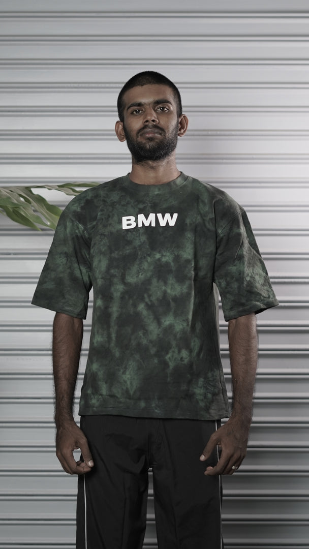 Men's Oversized Tie-Dye BMW Graphic T-Shirt - Bottle Green