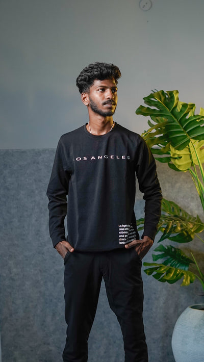 Men's Relaxed Fit Los Angeles Full Sleeve T-Shirt - Black