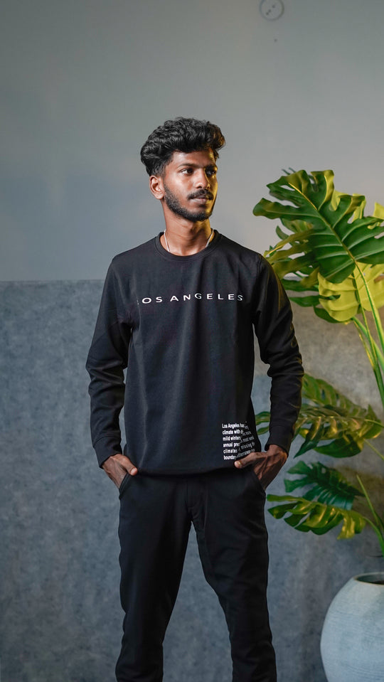 Men's Relaxed Fit Los Angeles Full Sleeve T-Shirt - Black – alternate view – 7MAN India