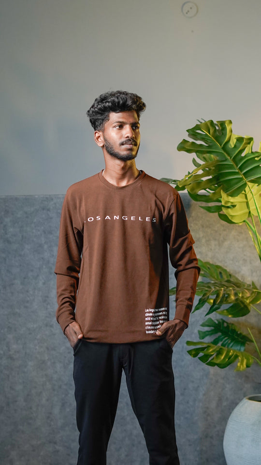 Men's Relaxed Fit Los Angeles Full Sleeve T-Shirt - Brown – 7MAN Men's Fashion India