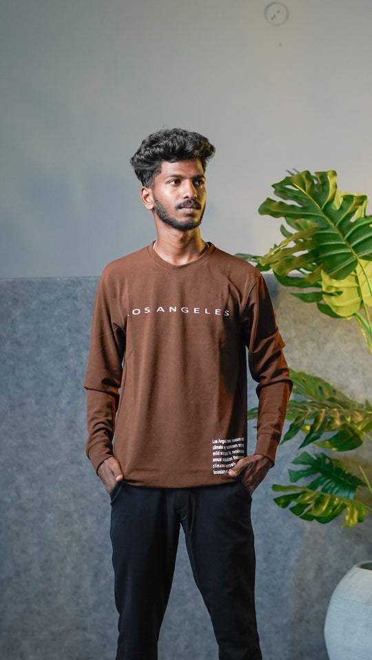 Men's Relaxed Fit Los Angeles Full Sleeve T-Shirt - Brown – alternate view – 7MAN India