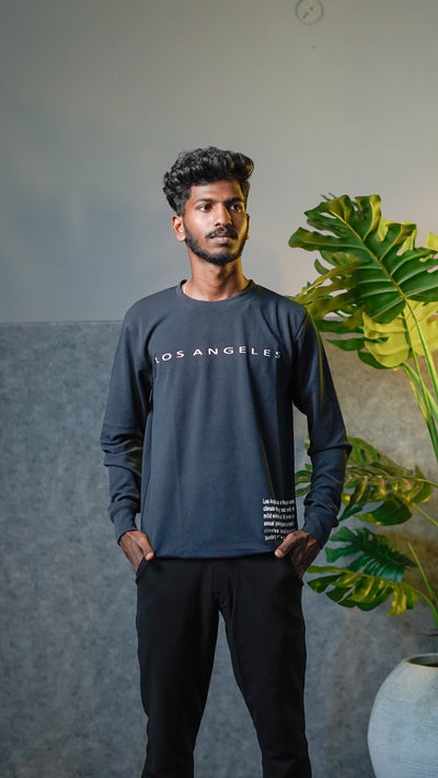 Men's Relaxed Fit Los Angeles Full Sleeve T-Shirt - Grey