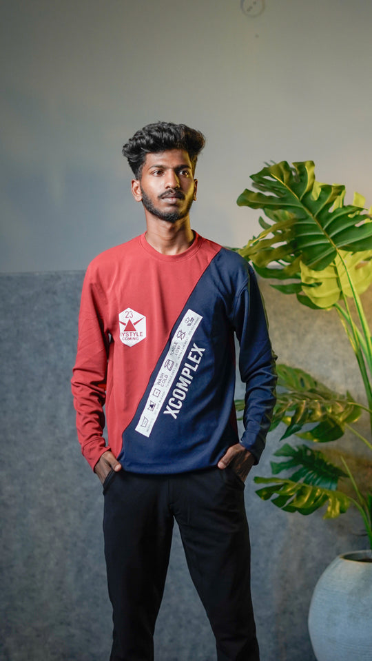 Men's Xcomplex Casual Crew Neck Colorblock T-Shirt - Red & Navy Blue – 7MAN Men's Fashion India