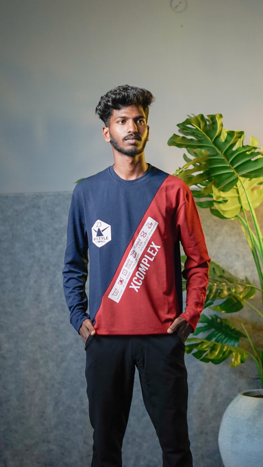 Men's Xcomplex Casual Crew Neck Colorblock T-Shirt - Navy Blue & Red – 7MAN Men's Fashion India