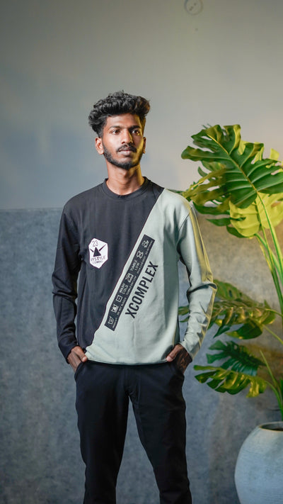Men's Xcomplex Casual Crew Neck Colorblock T-Shirt - Black & Sage Green