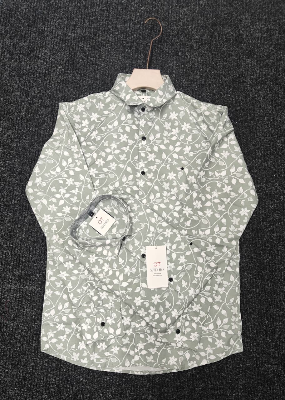 Printed Small leaf Full Sleeve Shirt for Men Comfortable & Breathable - Pistha Green