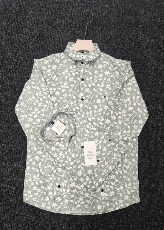 Printed Small leaf Full Sleeve Shirt for Men Comfortable & Breathable - Pistha Green