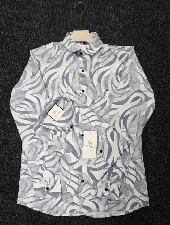 Printed Big leaf Full Sleeve Shirt for Men Comfortable & Breathable -  Denim Blue