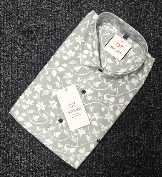 Printed Small leaf Full Sleeve Shirt for Men Comfortable & Breathable - Pistha Green