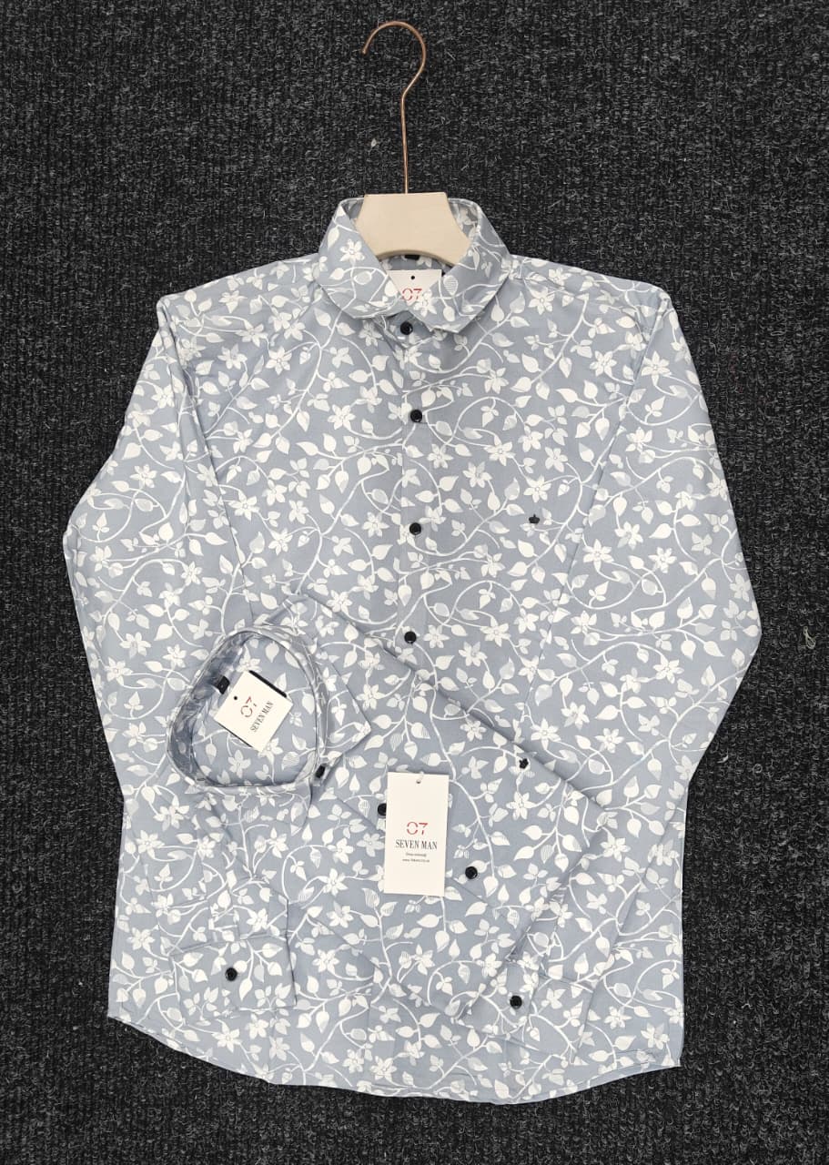 Printed Small leaf Full Sleeve Shirt for Men Comfortable & Breathable -Denim Blue
