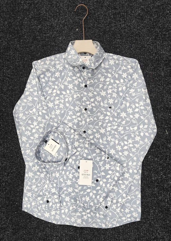 Printed Small leaf Full Sleeve Shirt for Men Comfortable & Breathable -Denim Blue