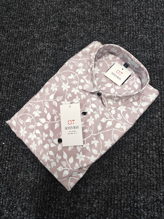 Printed Small leaf Full Sleeve Shirt for Men Comfortable & Breathable - Pink