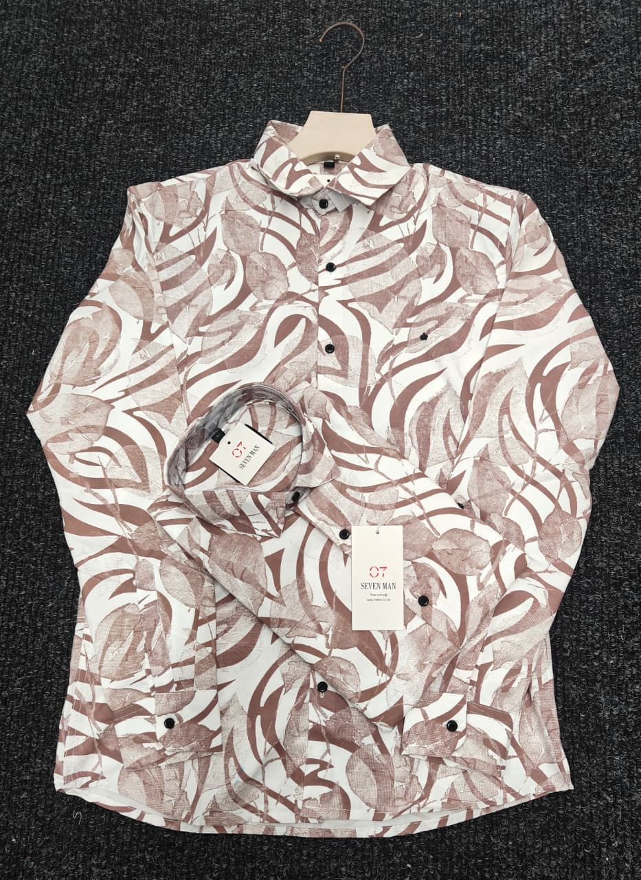 Printed Big leaf Full Sleeve Shirt for Men Comfortable & Breathable - Brown