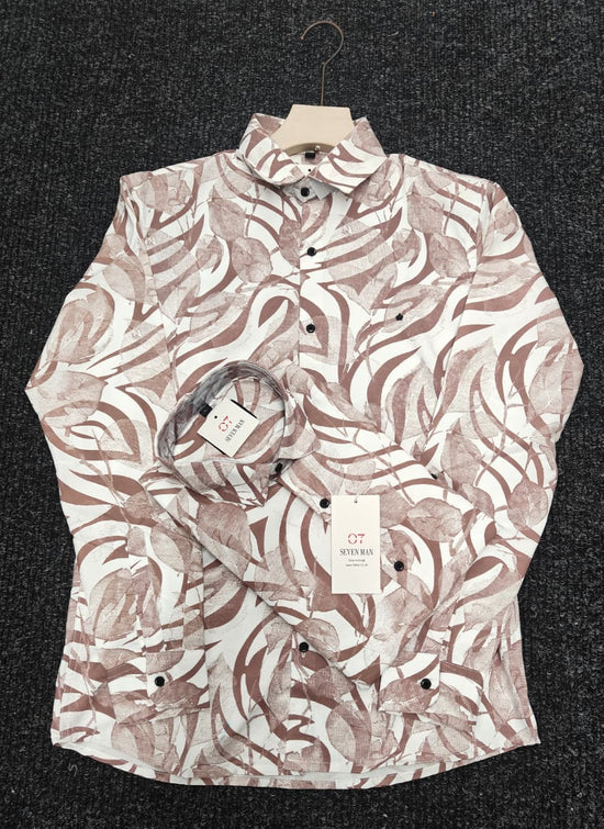 Printed Big leaf Full Sleeve Shirt for Men Comfortable & Breathable - Brown