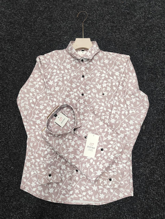 Printed Small leaf Full Sleeve Shirt for Men Comfortable & Breathable - Pink