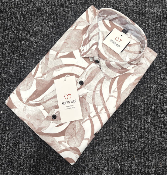 Printed Big leaf Full Sleeve Shirt for Men Comfortable & Breathable - Brown