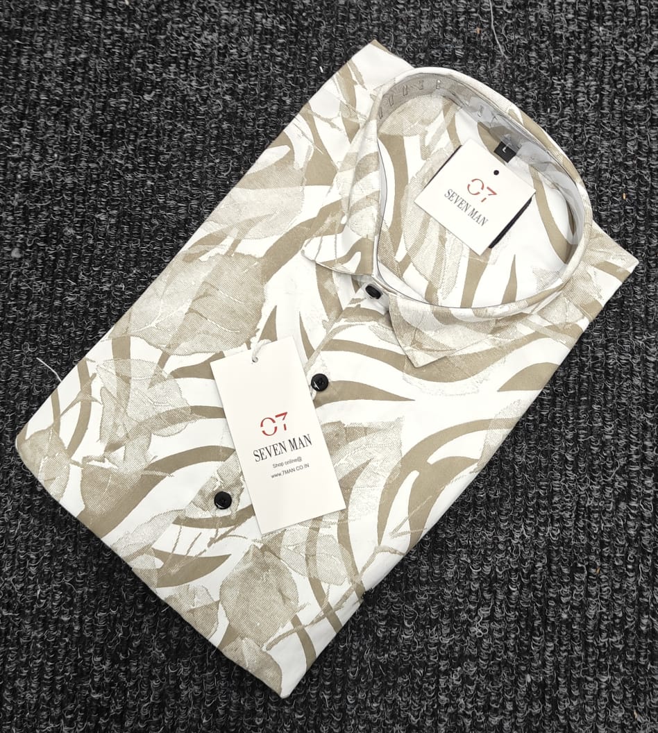 Printed Big leaf Full Sleeve Shirt for Men Comfortable & Breathable - Mehandhi Green