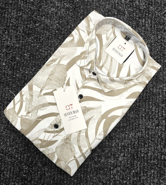 Printed Big leaf Full Sleeve Shirt for Men Comfortable & Breathable - Mehandhi Green
