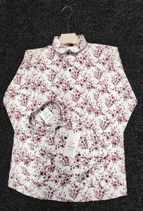 Big Printed  Flower Full Sleeve Shirt for Men Comfortable & Breathable -  White With Dark Pink