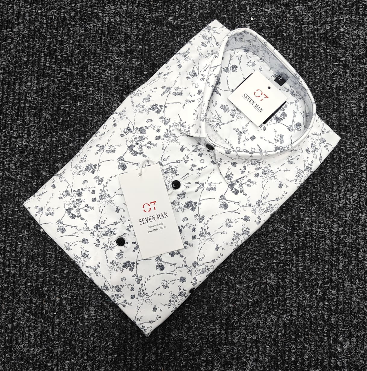 Small Printed  Flower Full Sleeve Shirt for Men Comfortable & Breathable -  White With Dark Grey