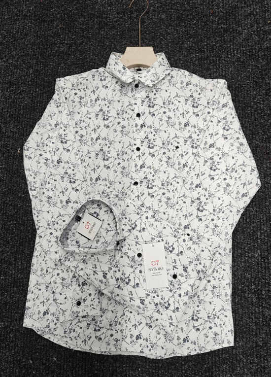 Small Printed  Flower Full Sleeve Shirt for Men Comfortable & Breathable -  White With Dark Grey