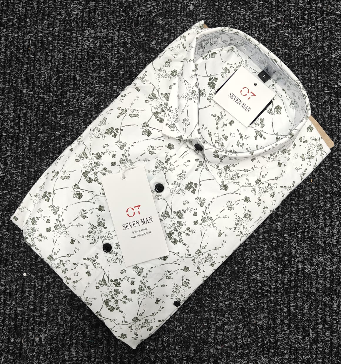 Small Printed  Flower Full Sleeve Shirt for Men Comfortable & Breathable -  White With Mehandhi Green