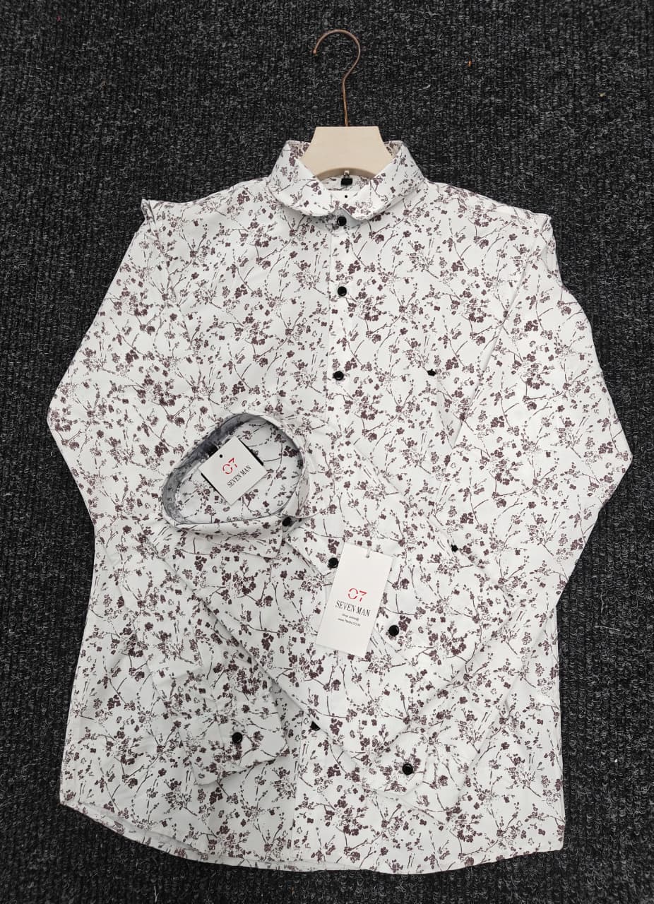 Small Printed  Flower Full Sleeve Shirt for Men Comfortable & Breathable -  White With Graphe