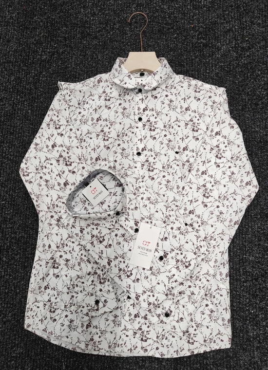 Small Printed  Flower Full Sleeve Shirt for Men Comfortable & Breathable -  White With Graphe