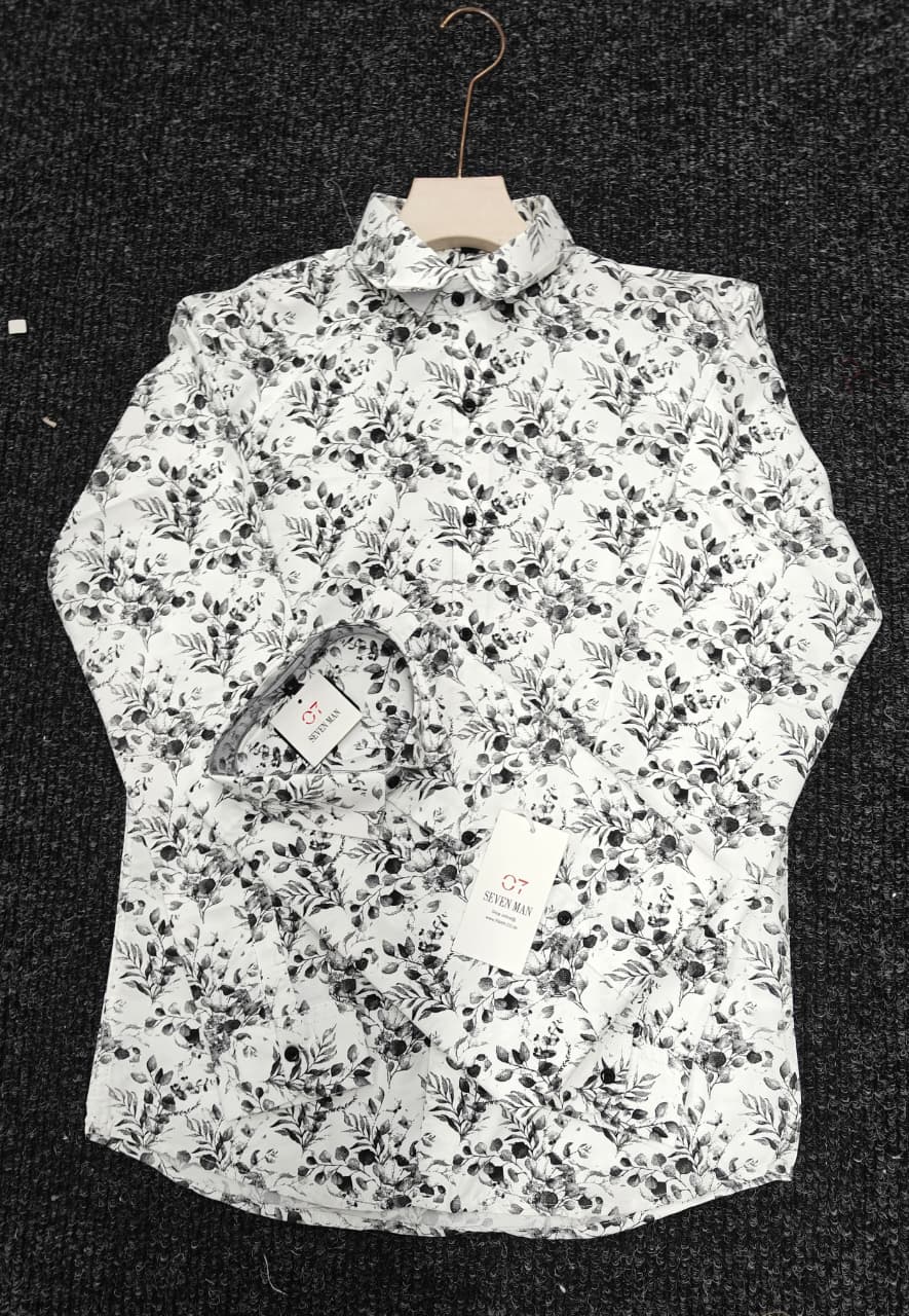 Big Printed  Flower Full Sleeve Shirt for Men Comfortable & Breathable -  White With Black