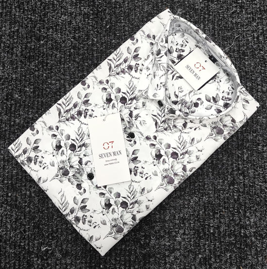 Big Printed  Flower Full Sleeve Shirt for Men Comfortable & Breathable -  White With Black