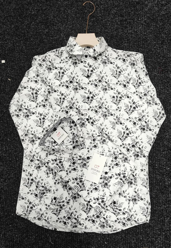 Big Printed  Flower Full Sleeve Shirt for Men Comfortable & Breathable -  White With Black