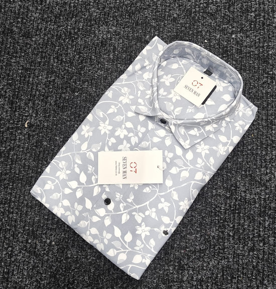 Printed Small leaf Full Sleeve Shirt for Men Comfortable & Breathable -Denim Blue