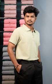 Korean Style Men's Short Sleeve MARIO RIB  T-Shirt with Zipper Collar - Pista Green